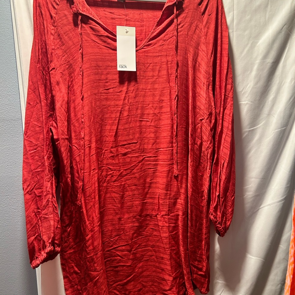 Nordstrom Red 3/4 Sleeve Relaxed Tunic